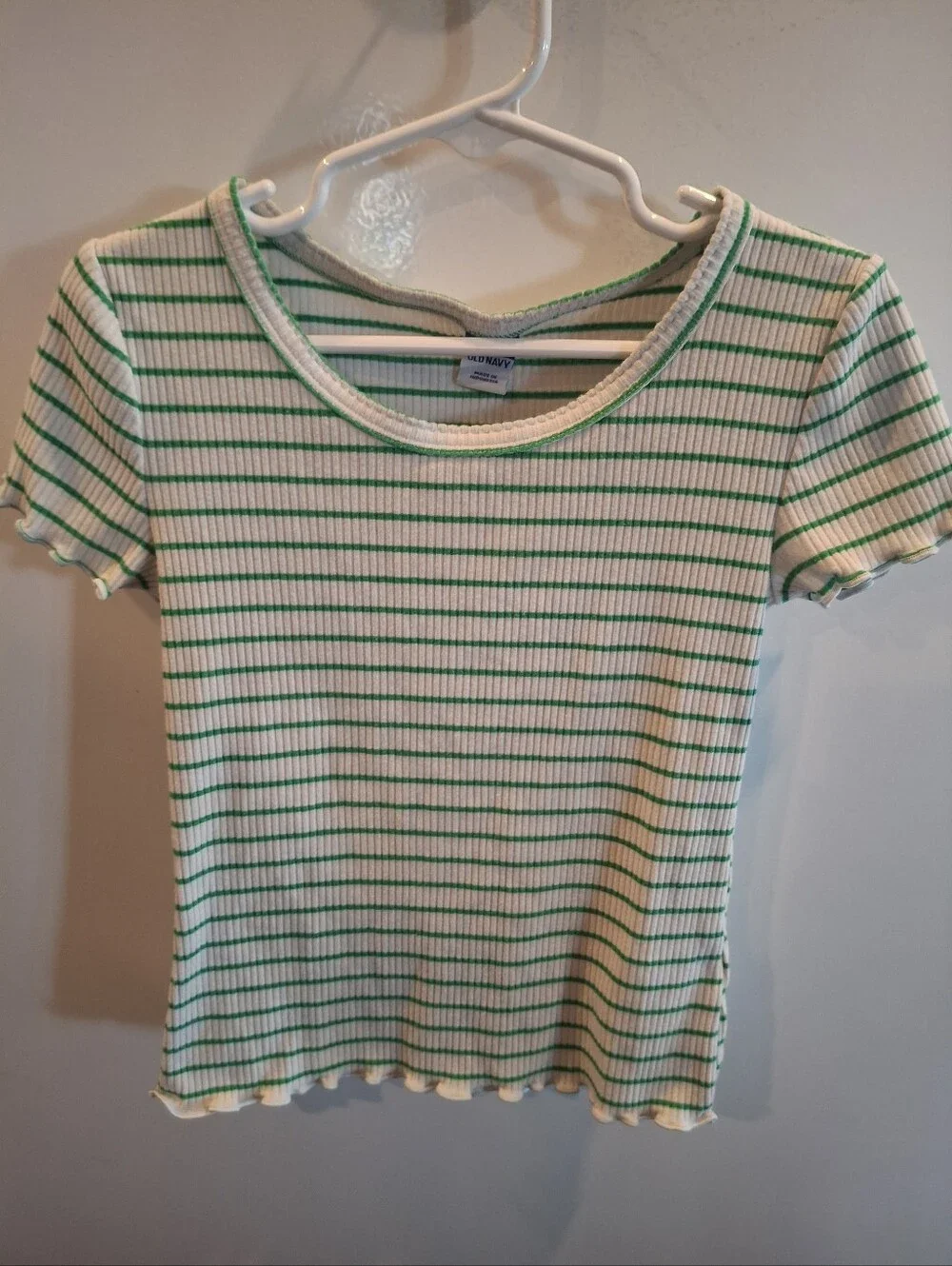 Old Navy White Tee with Green Stripes